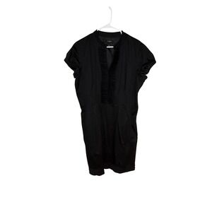 Ann Taylor Loft Black Ruffle Neck Shift Dress Size 10 Classic Career Cocktail